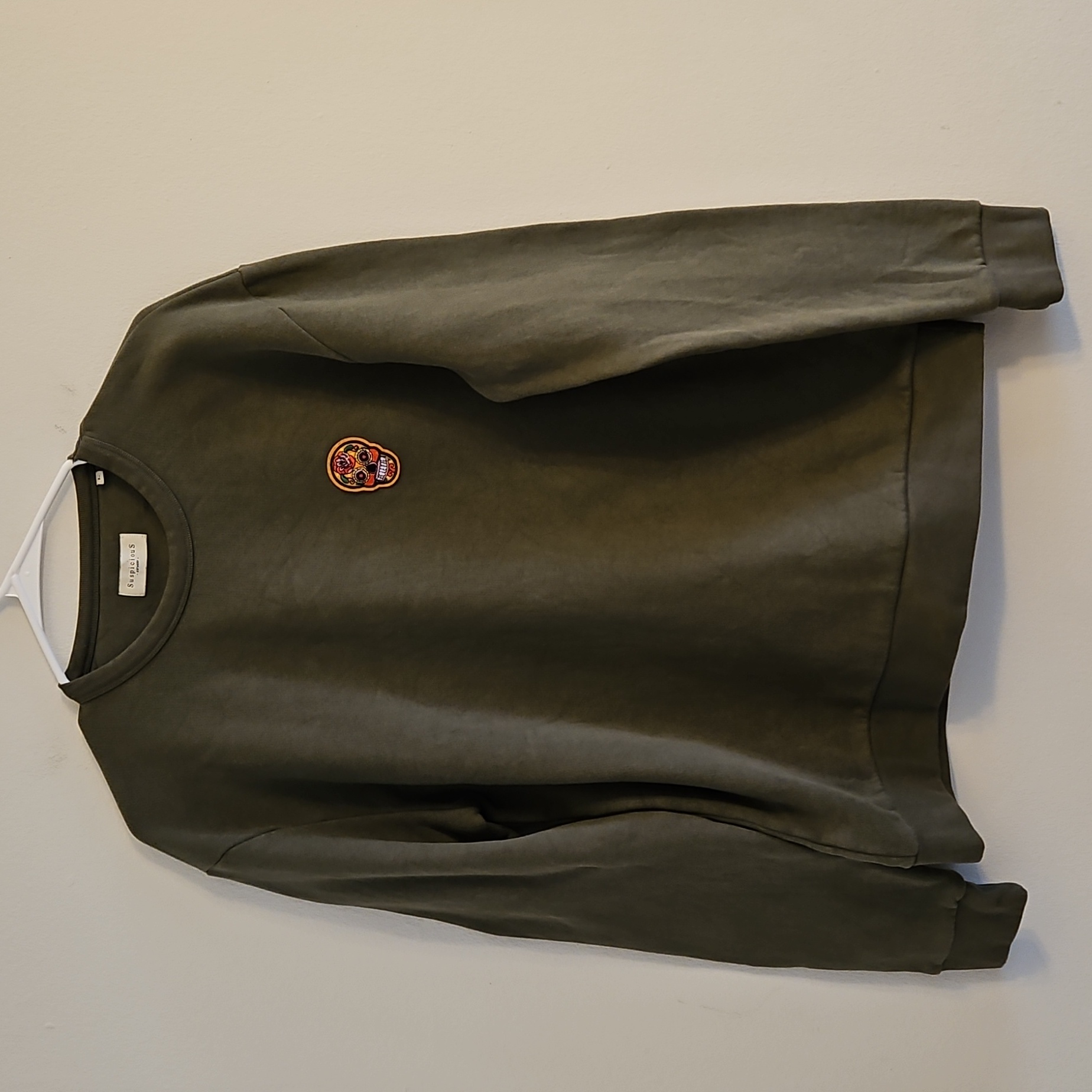 Olive Sweatshirt With Skull Patch